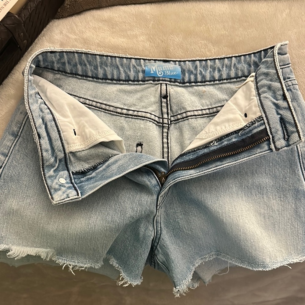 Show me your mumu blue Light Blue Denim Women's Shorts Arizona high waist NWOT - Picture 7 of 7